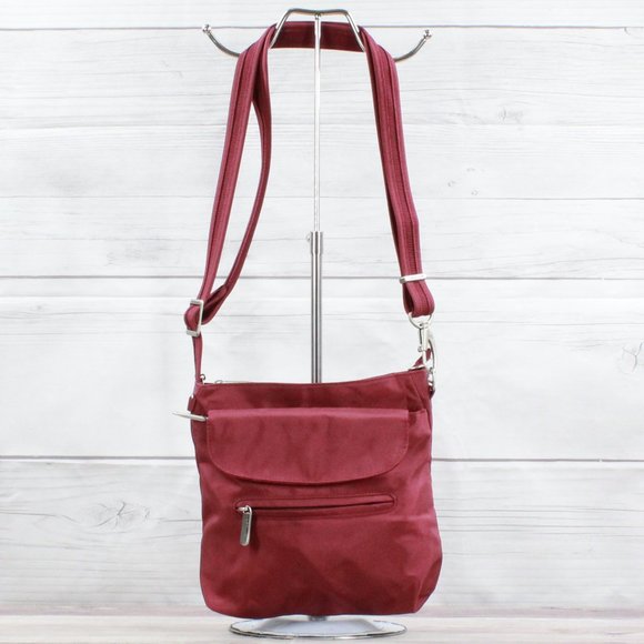 Travelon Handbags - Travelon Maroon Polyester Vinyl RFID Shielded Pocket Crossbody Shoulder Bag